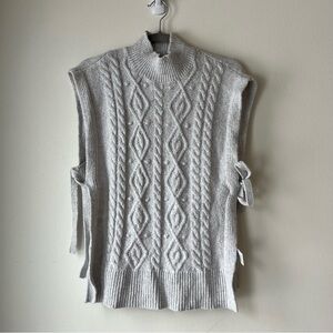 Reitmans Cable Knit Sweater Vest Tie Side Mock Neck Gray Size Small